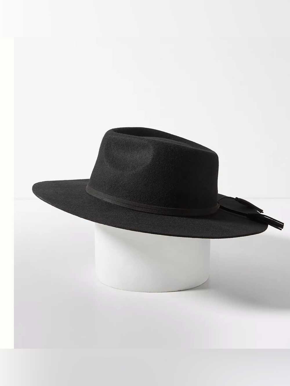 NWT By Anthropologie Black Wool Felt Wide Brim Tassel Fedora Hat – Size ALL / On